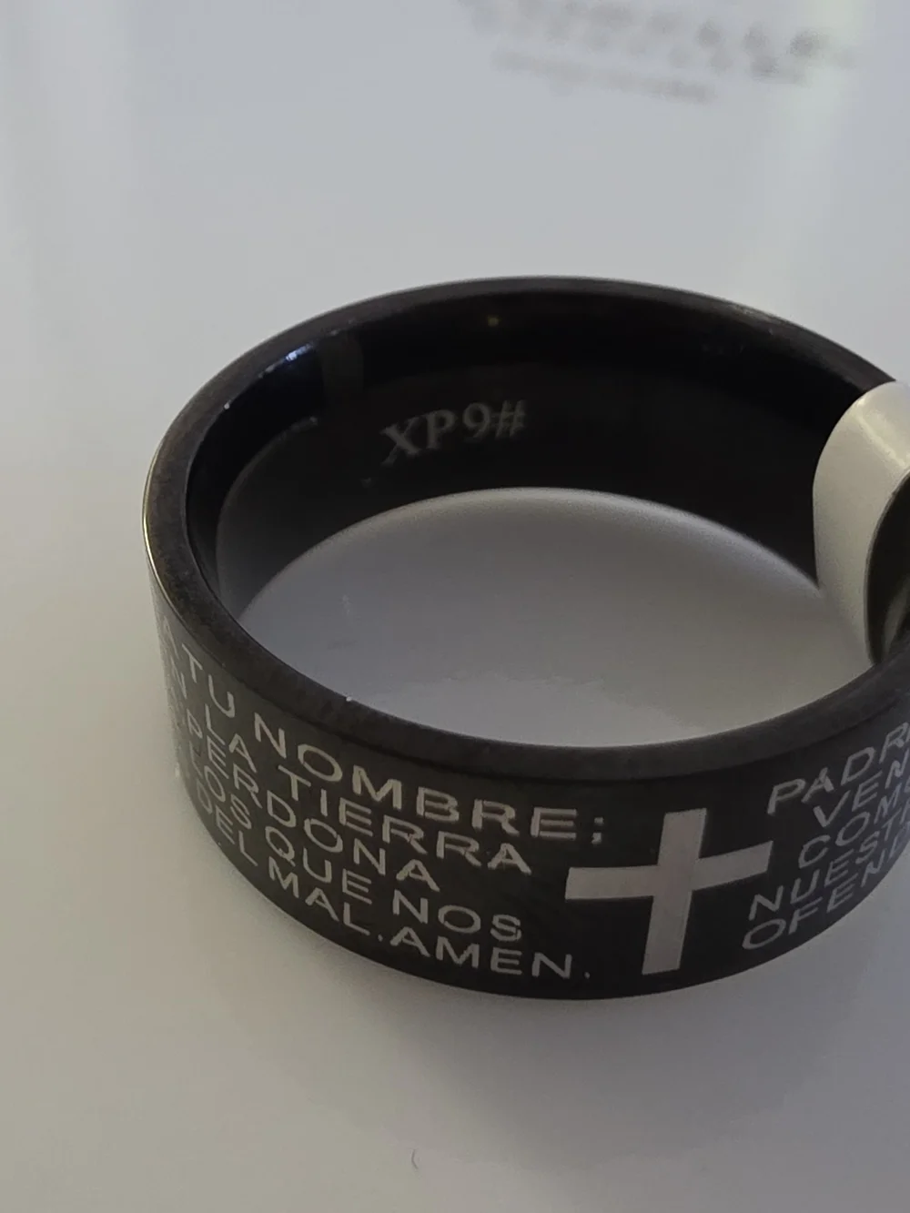 Black Prayer Text Stainless Steel Men’s Ring - Size 9